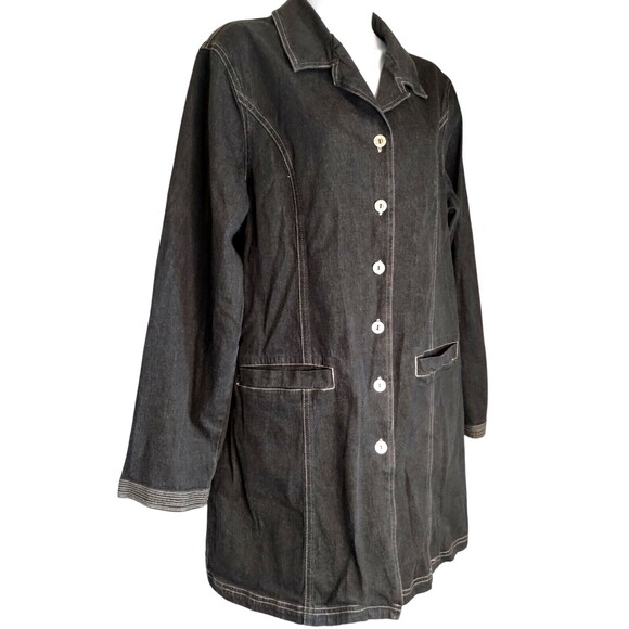 Denim & Co. Women's Trench Coat Metal Buttons Front Pockets Tie Back Large - Picture 3 of 9